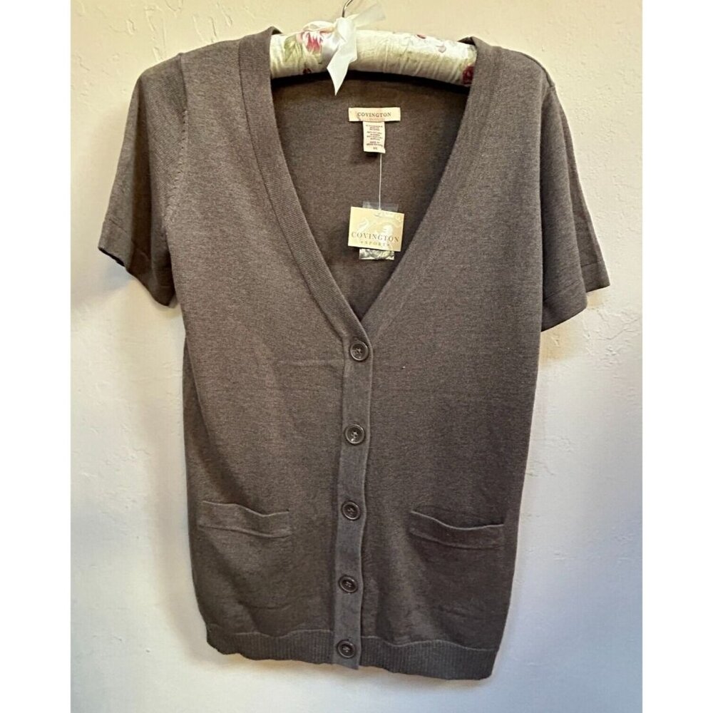 New Covington Sweater Womens Small Brown V-Neck Short Sleeve Button Cardigan